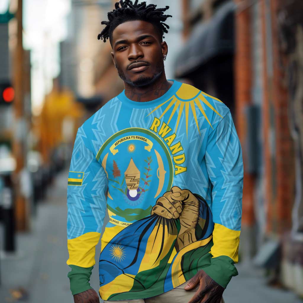 Personalized Happy Rwanda Independence Day Long Sleeve Shirt Coat Of Arms With Map