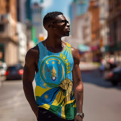 Personalized Happy Rwanda Independence Day Men Tank Top Coat Of Arms With Map