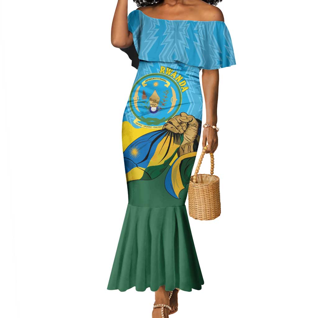 Personalized Happy Rwanda Independence Day Mermaid Dress Coat Of Arms With Map