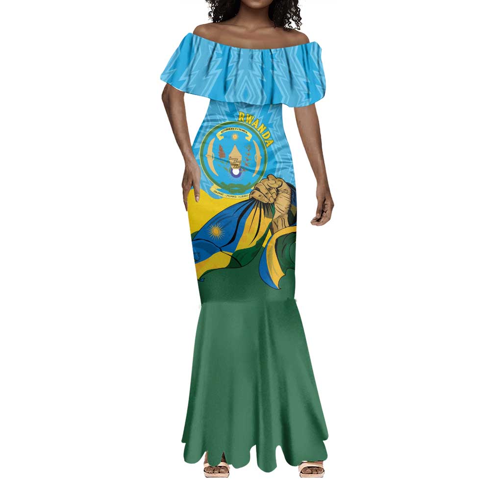 Personalized Happy Rwanda Independence Day Mermaid Dress Coat Of Arms With Map