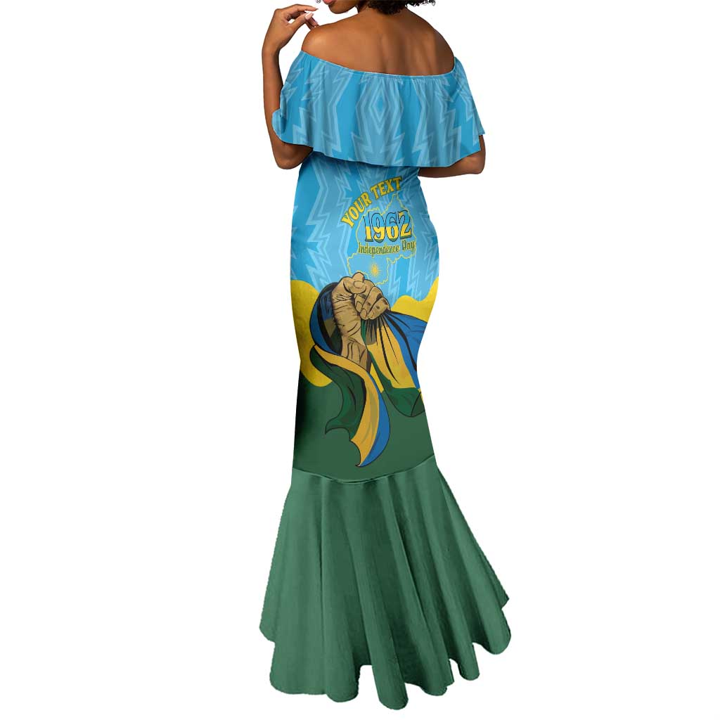 Personalized Happy Rwanda Independence Day Mermaid Dress Coat Of Arms With Map