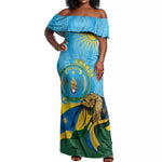 Personalized Happy Rwanda Independence Day Off Shoulder Maxi Dress Coat Of Arms With Map