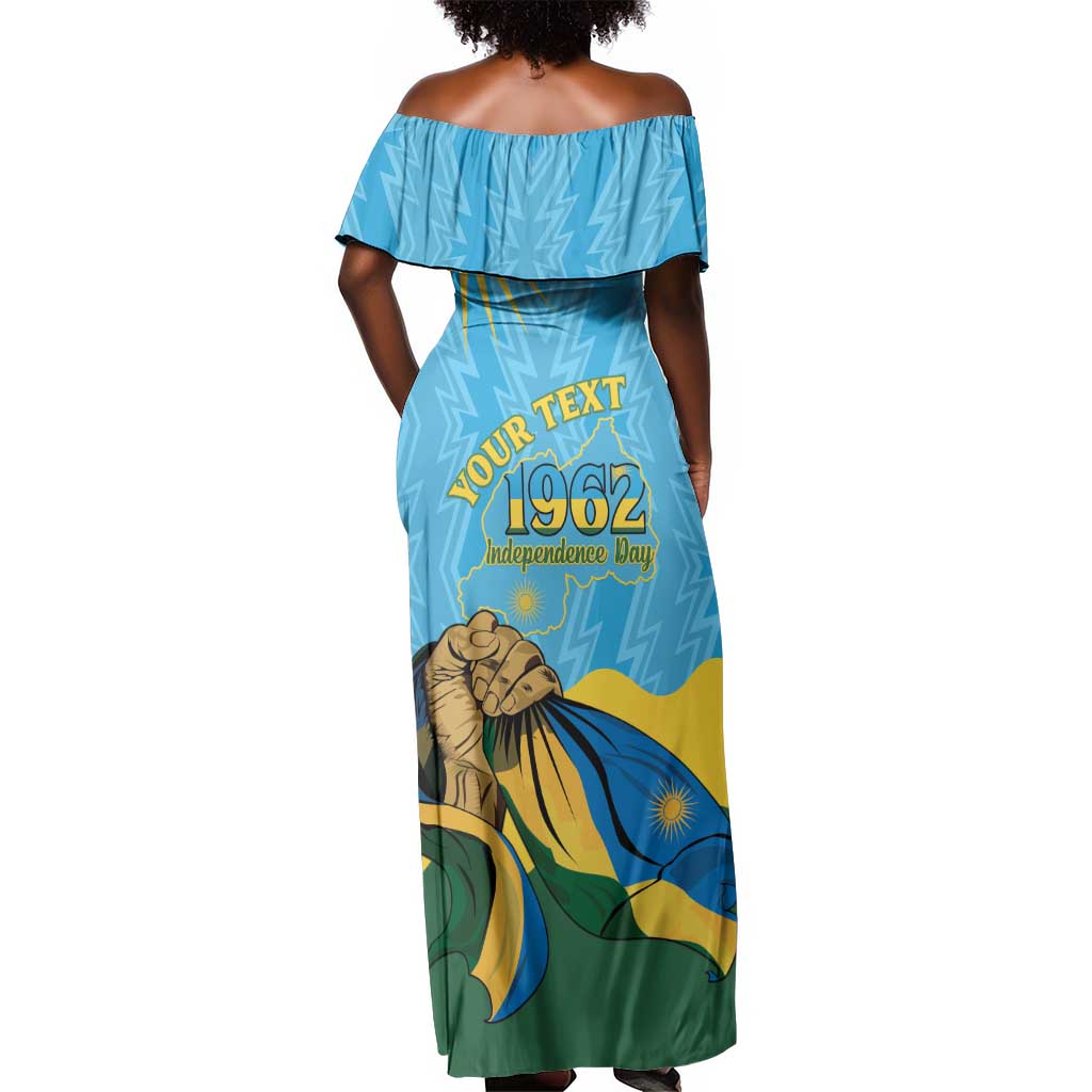 Personalized Happy Rwanda Independence Day Off Shoulder Maxi Dress Coat Of Arms With Map