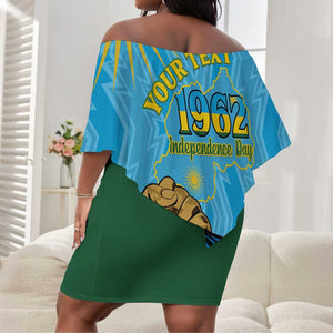 Personalized Happy Rwanda Independence Day Off Shoulder Short Dress Coat Of Arms With Map