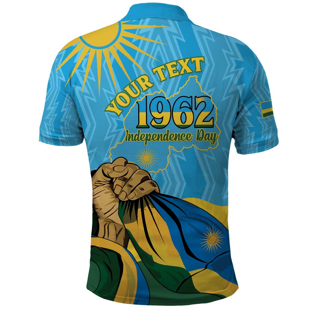 Personalized Happy Rwanda Independence Day Polo Shirt Coat Of Arms With Map