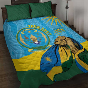 Personalized Happy Rwanda Independence Day Quilt Bed Set Coat Of Arms With Map