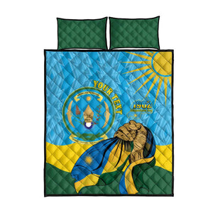 Personalized Happy Rwanda Independence Day Quilt Bed Set Coat Of Arms With Map