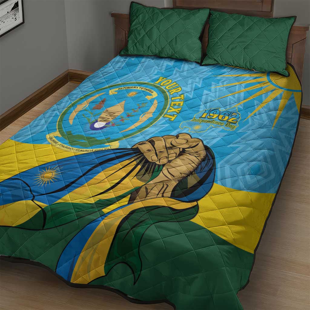 Personalized Happy Rwanda Independence Day Quilt Bed Set Coat Of Arms With Map
