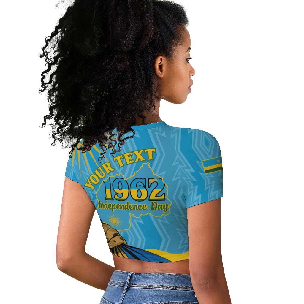 Personalized Happy Rwanda Independence Day Raglan Cropped T shirt Coat Of Arms With Map