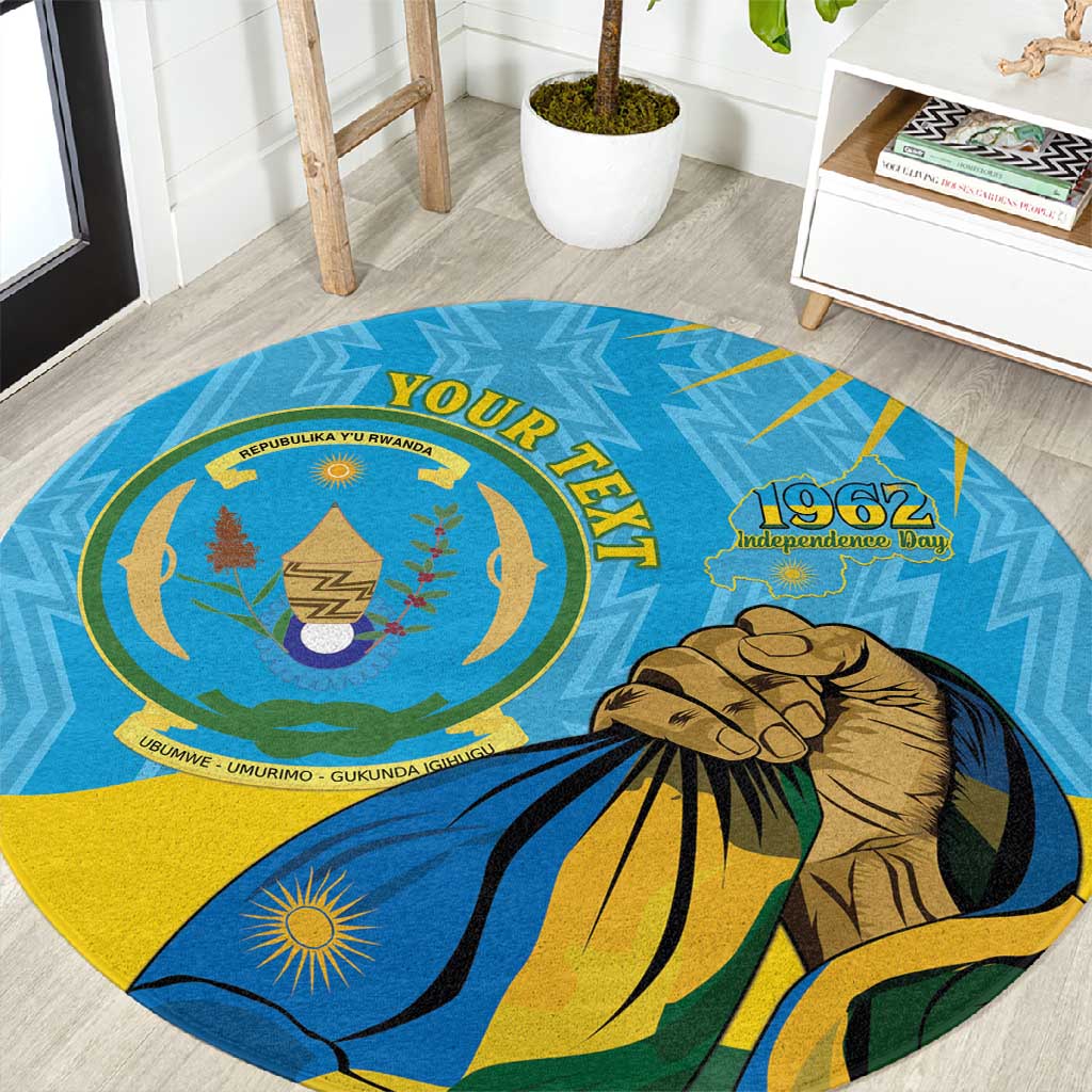Personalized Happy Rwanda Independence Day Round Carpet Coat Of Arms With Map