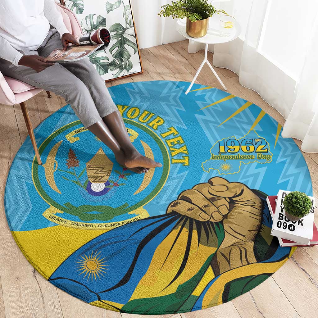 Personalized Happy Rwanda Independence Day Round Carpet Coat Of Arms With Map