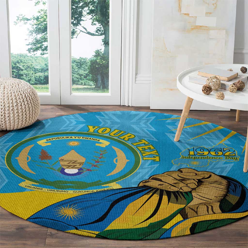 Personalized Happy Rwanda Independence Day Round Carpet Coat Of Arms With Map