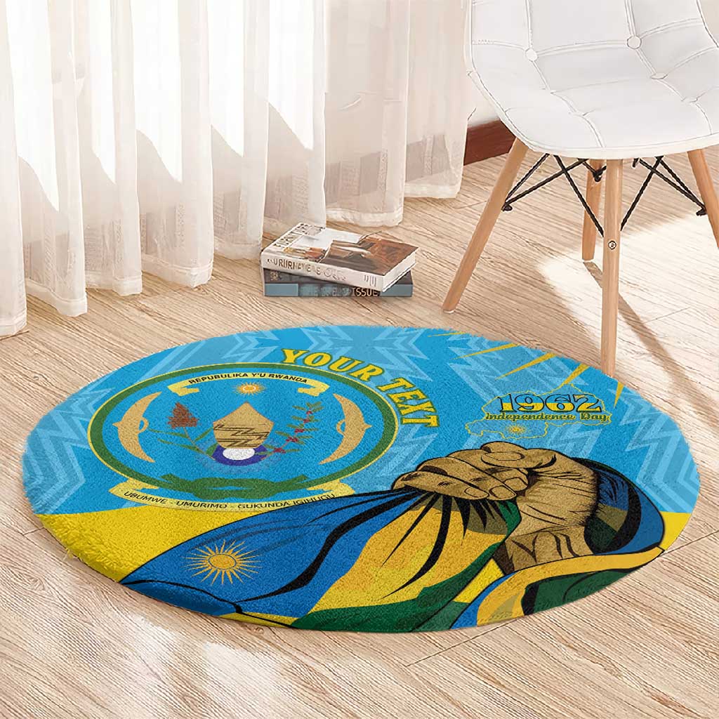 Personalized Happy Rwanda Independence Day Round Carpet Coat Of Arms With Map