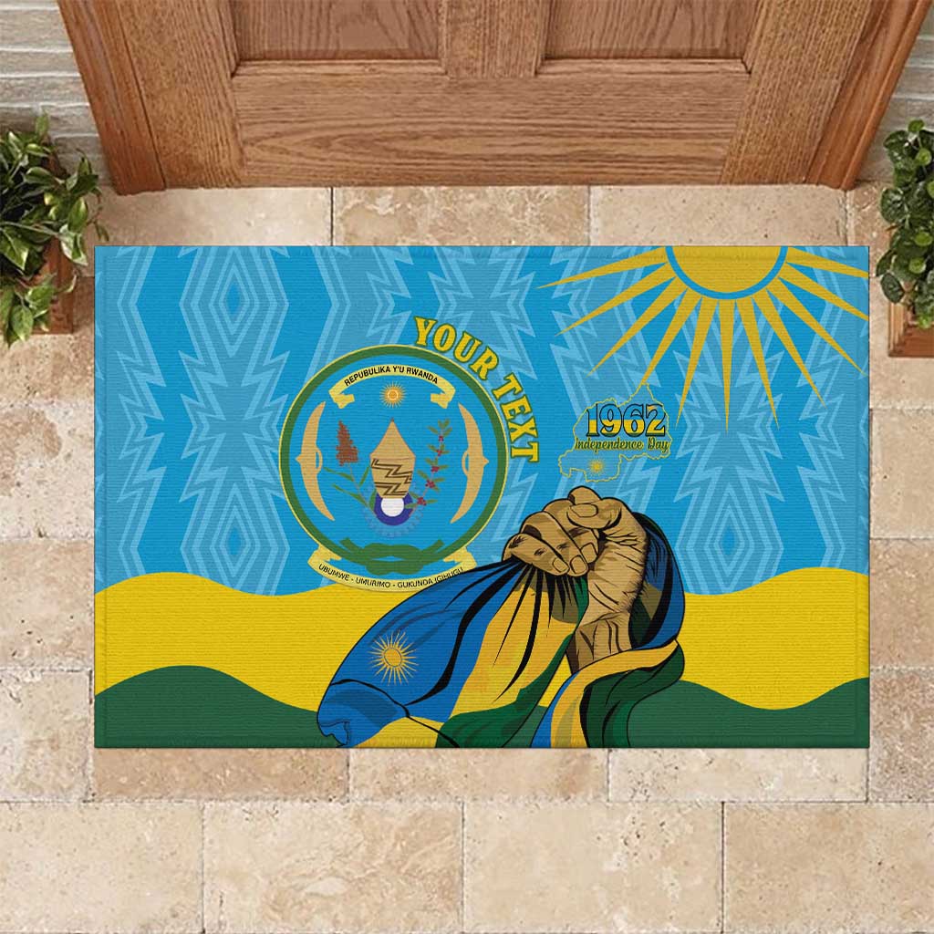 Personalized Happy Rwanda Independence Day Rubber Doormat Coat Of Arms With Map