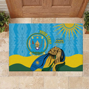 Personalized Happy Rwanda Independence Day Rubber Doormat Coat Of Arms With Map