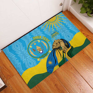 Personalized Happy Rwanda Independence Day Rubber Doormat Coat Of Arms With Map