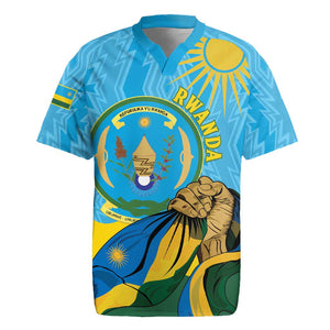 Personalized Happy Rwanda Independence Day Rugby Jersey Coat Of Arms With Map