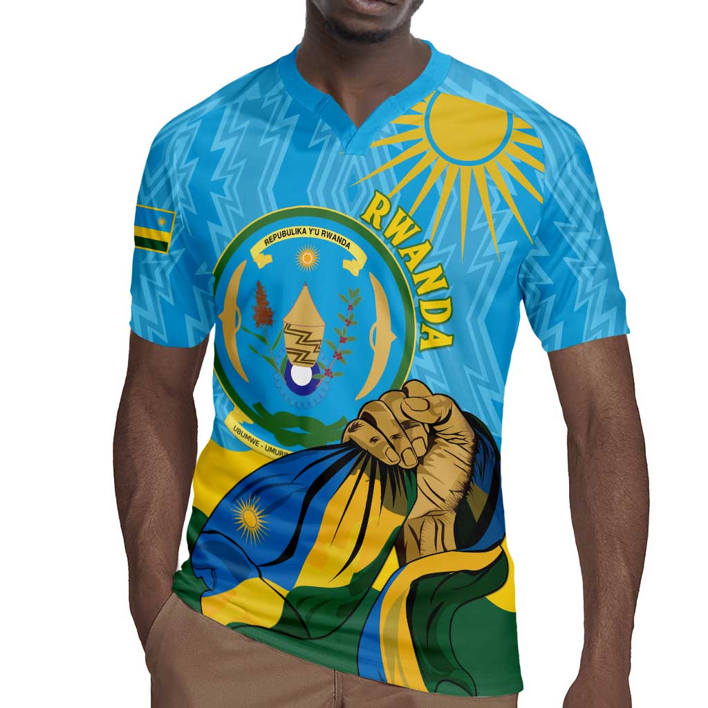 Personalized Happy Rwanda Independence Day Rugby Jersey Coat Of Arms With Map