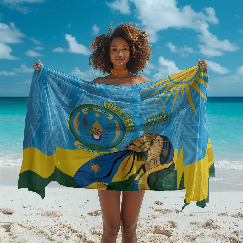 Personalized Happy Rwanda Independence Day Sarong Coat Of Arms With Map