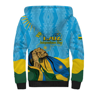 Personalized Happy Rwanda Independence Day Sherpa Hoodie Coat Of Arms With Map
