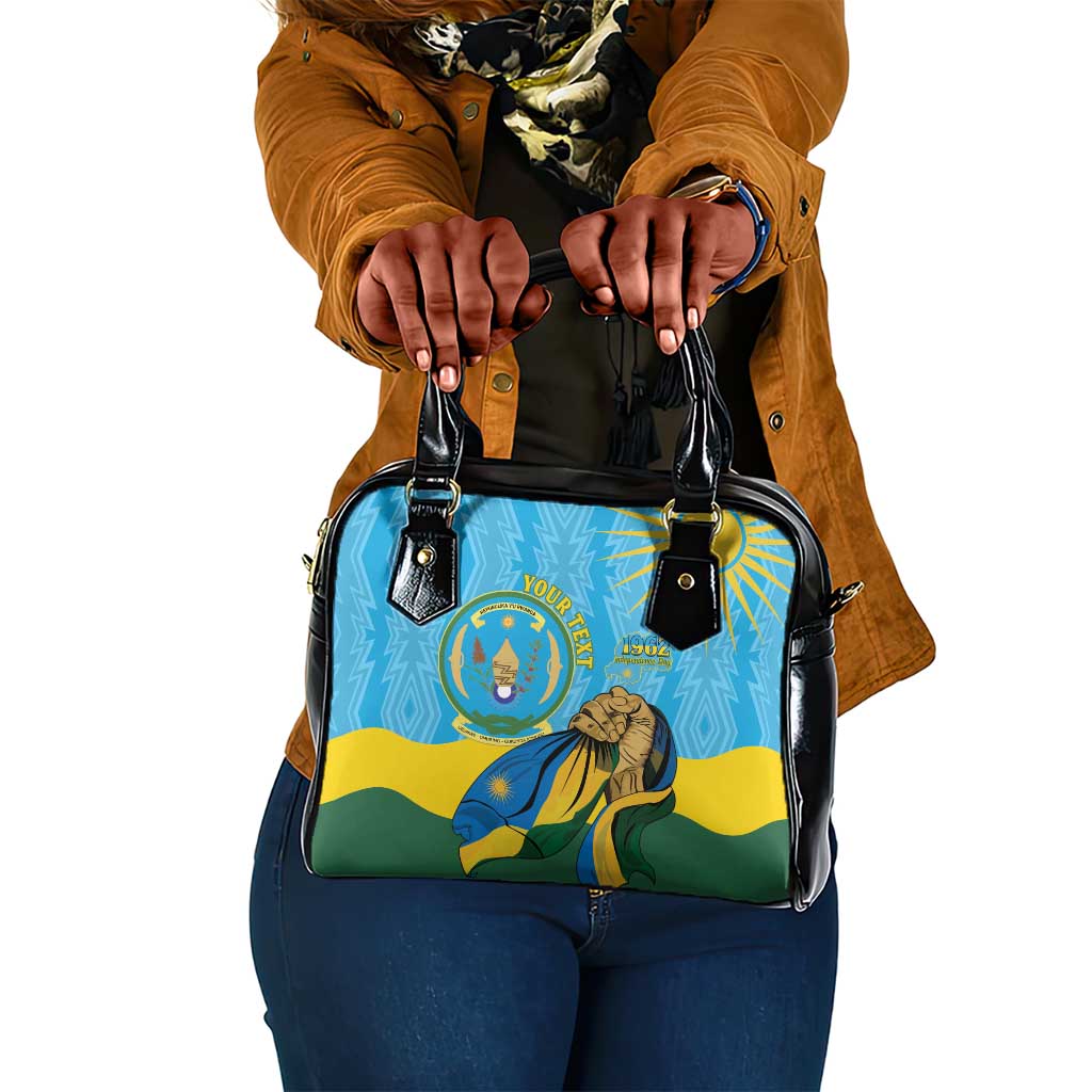 Personalized Happy Rwanda Independence Day Shoulder Handbag Coat Of Arms With Map