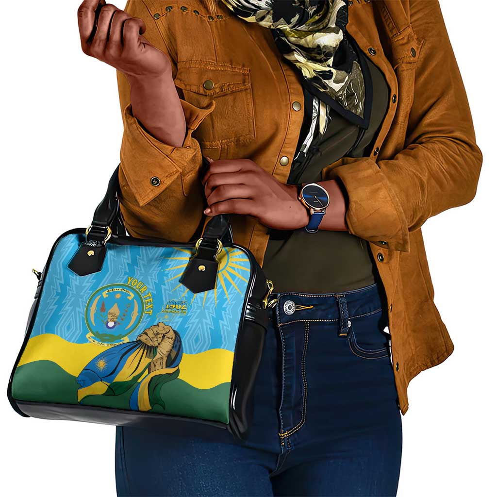 Personalized Happy Rwanda Independence Day Shoulder Handbag Coat Of Arms With Map
