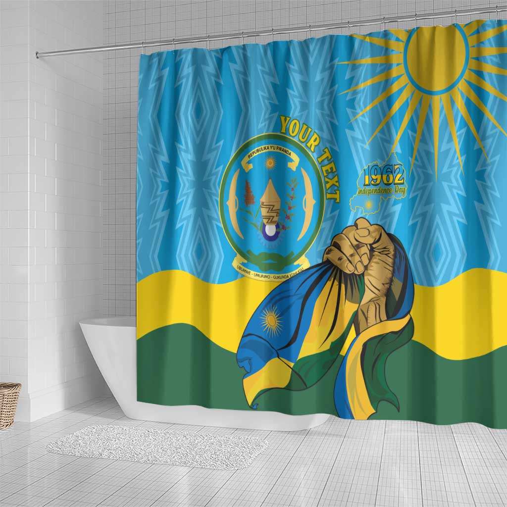 Personalized Happy Rwanda Independence Day Shower Curtain Coat Of Arms With Map