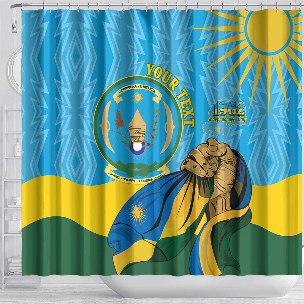 Personalized Happy Rwanda Independence Day Shower Curtain Coat Of Arms With Map