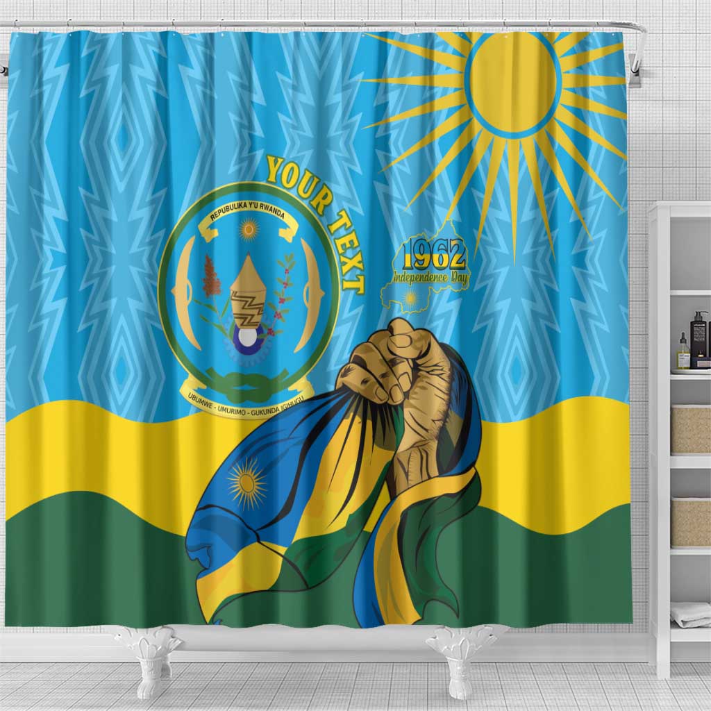 Personalized Happy Rwanda Independence Day Shower Curtain Coat Of Arms With Map