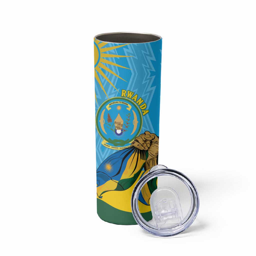 Personalized Happy Rwanda Independence Day Skinny Tumbler Coat Of Arms With Map