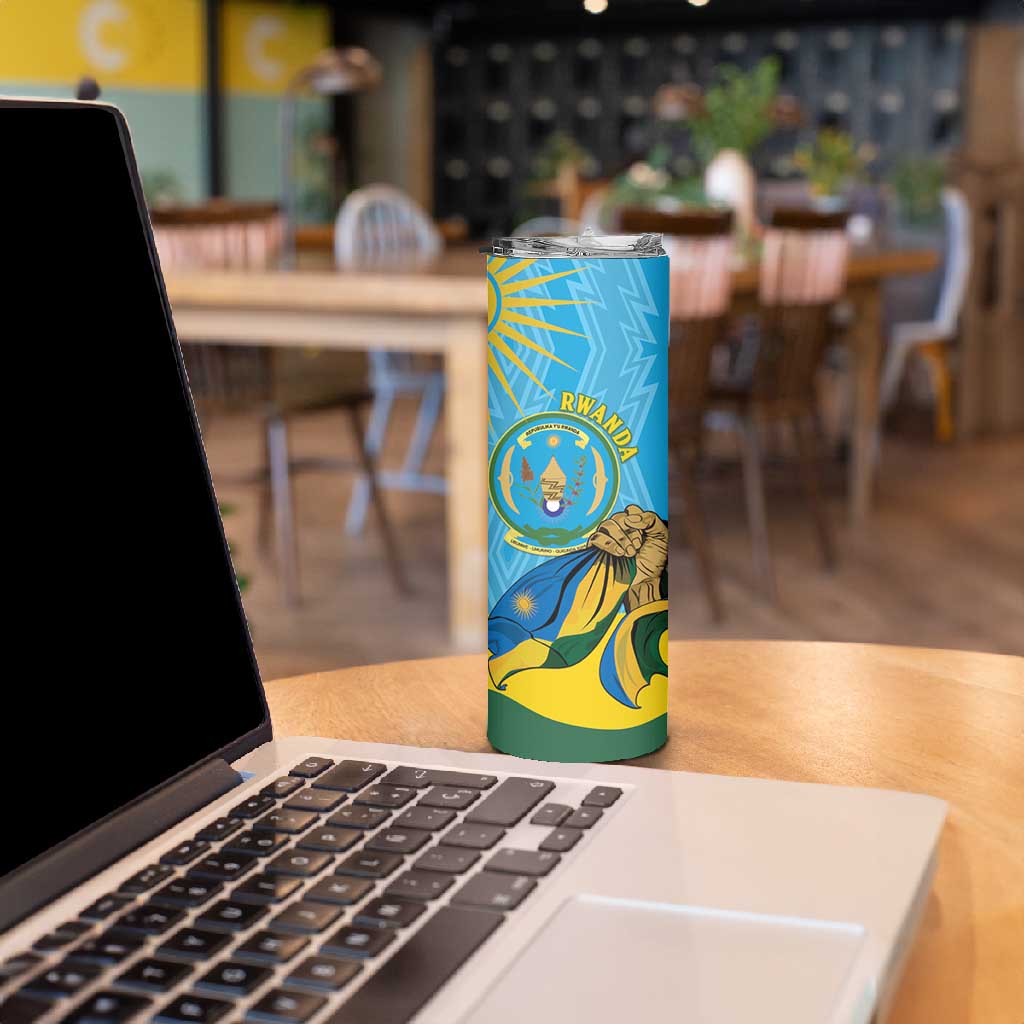 Personalized Happy Rwanda Independence Day Skinny Tumbler Coat Of Arms With Map