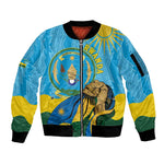 Personalized Happy Rwanda Independence Day Sleeve Zip Bomber Jacket Coat Of Arms With Map