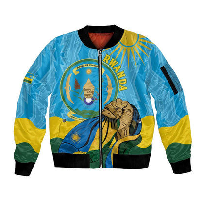 Personalized Happy Rwanda Independence Day Sleeve Zip Bomber Jacket Coat Of Arms With Map