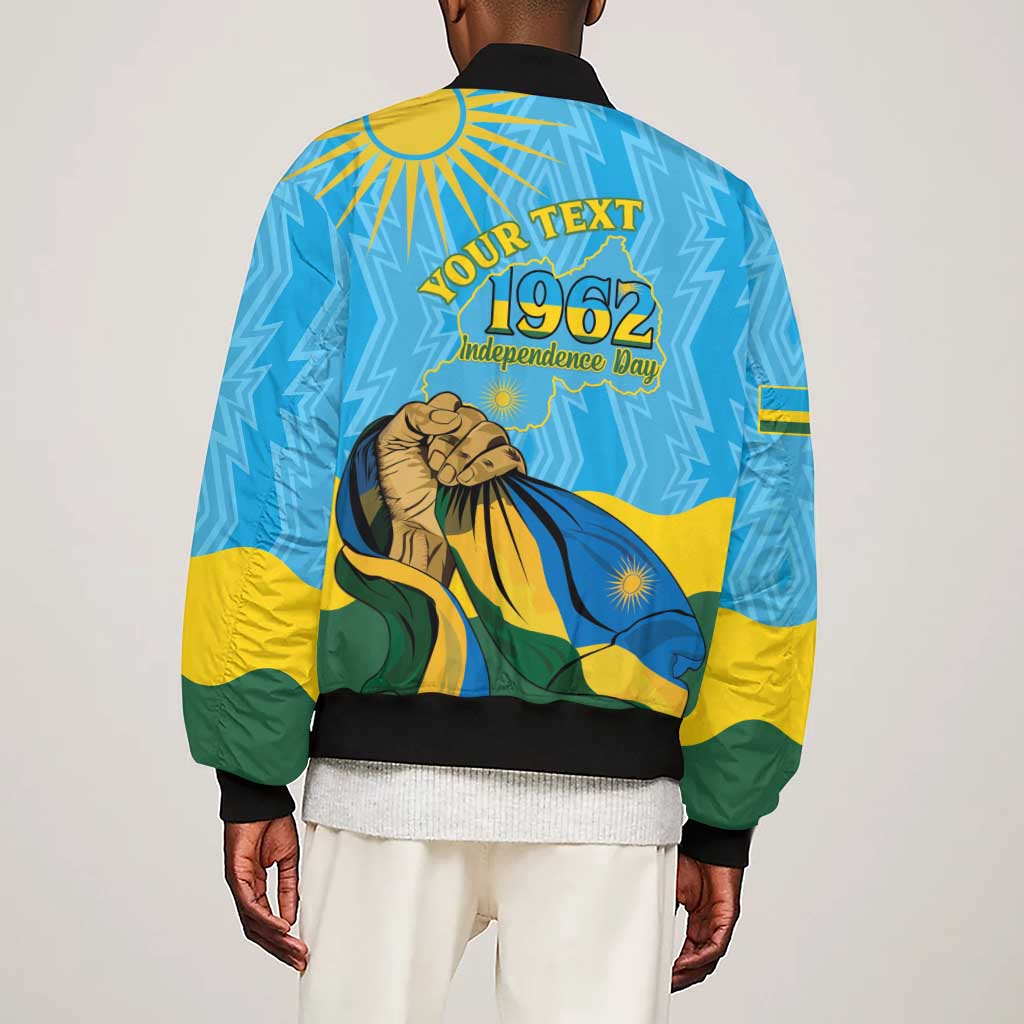 Personalized Happy Rwanda Independence Day Sleeve Zip Bomber Jacket Coat Of Arms With Map