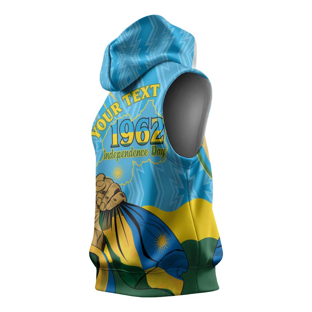 Personalized Happy Rwanda Independence Day Sleeveless Hoodie Coat Of Arms With Map - African Pride
