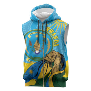 Personalized Happy Rwanda Independence Day Sleeveless Zip Hoodie Coat Of Arms With Map - African Pride