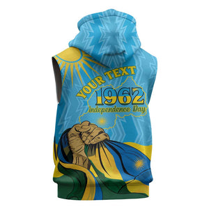 Personalized Happy Rwanda Independence Day Sleeveless Zip Hoodie Coat Of Arms With Map - African Pride