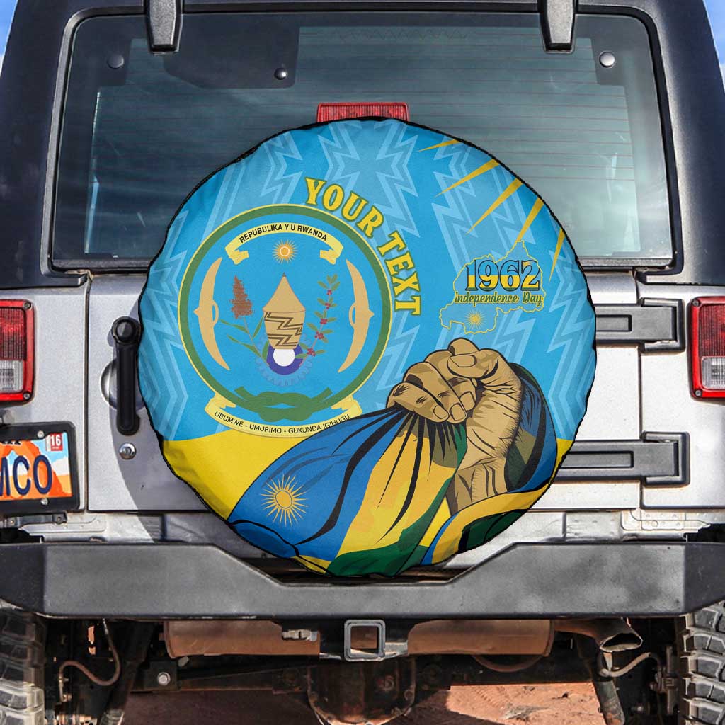 Personalized Happy Rwanda Independence Day Spare Tire Cover Coat Of Arms With Map
