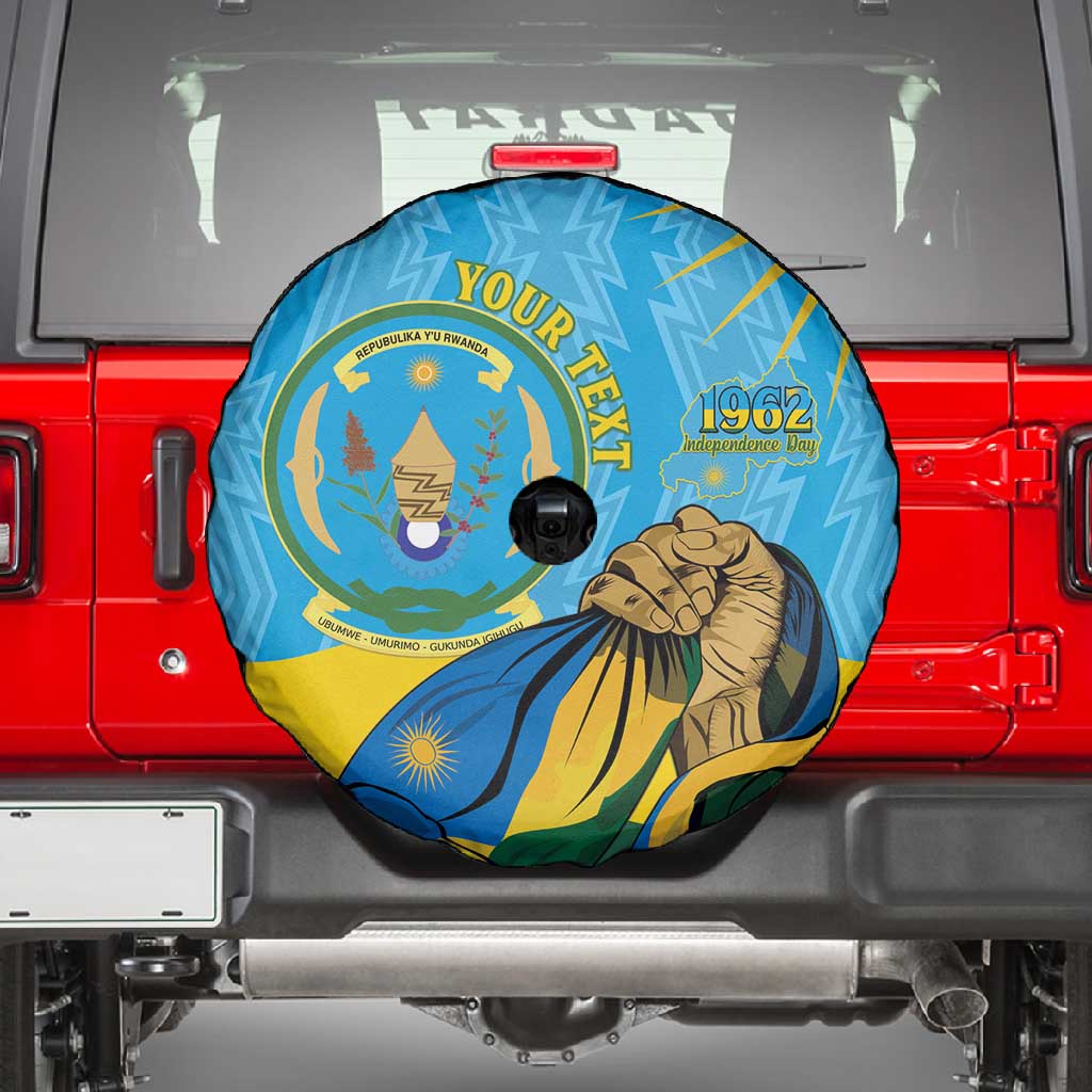 Personalized Happy Rwanda Independence Day Spare Tire Cover Coat Of Arms With Map