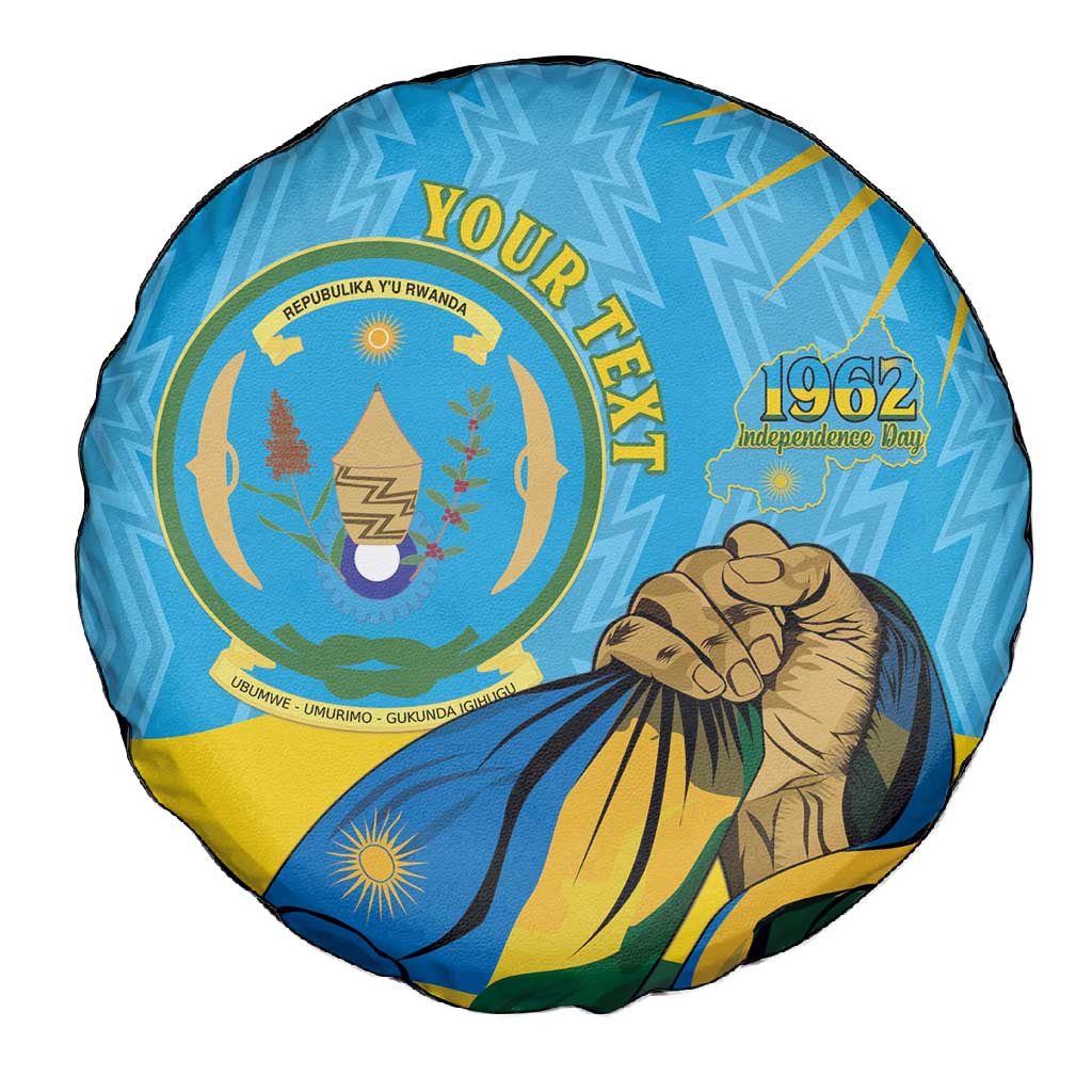 Personalized Happy Rwanda Independence Day Spare Tire Cover Coat Of Arms With Map