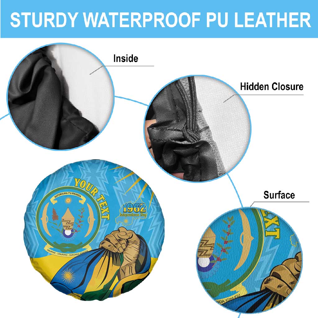 Personalized Happy Rwanda Independence Day Spare Tire Cover Coat Of Arms With Map