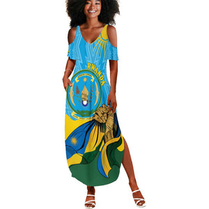 Personalized Happy Rwanda Independence Day Summer Maxi Dress Coat Of Arms With Map