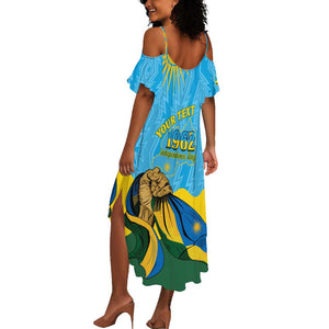 Personalized Happy Rwanda Independence Day Summer Maxi Dress Coat Of Arms With Map