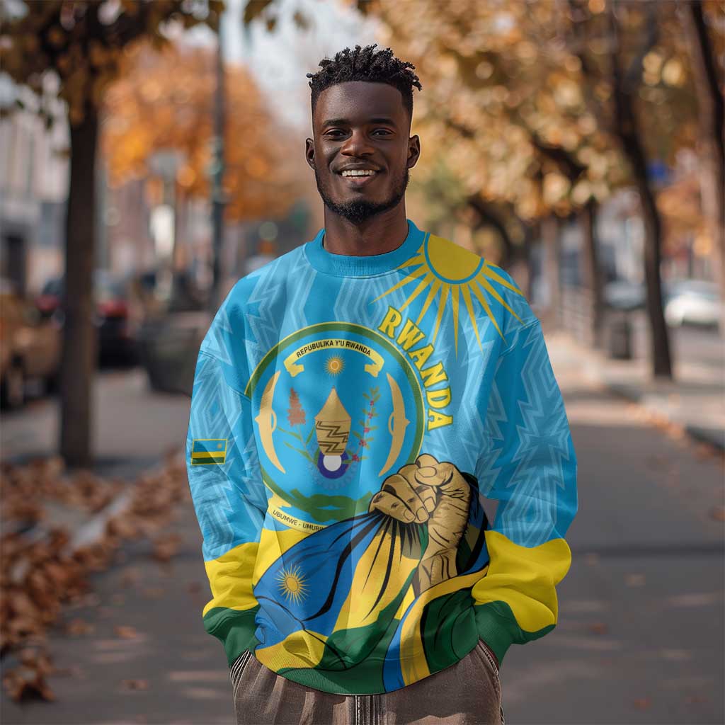 Personalized Happy Rwanda Independence Day Sweatshirt Coat Of Arms With Map
