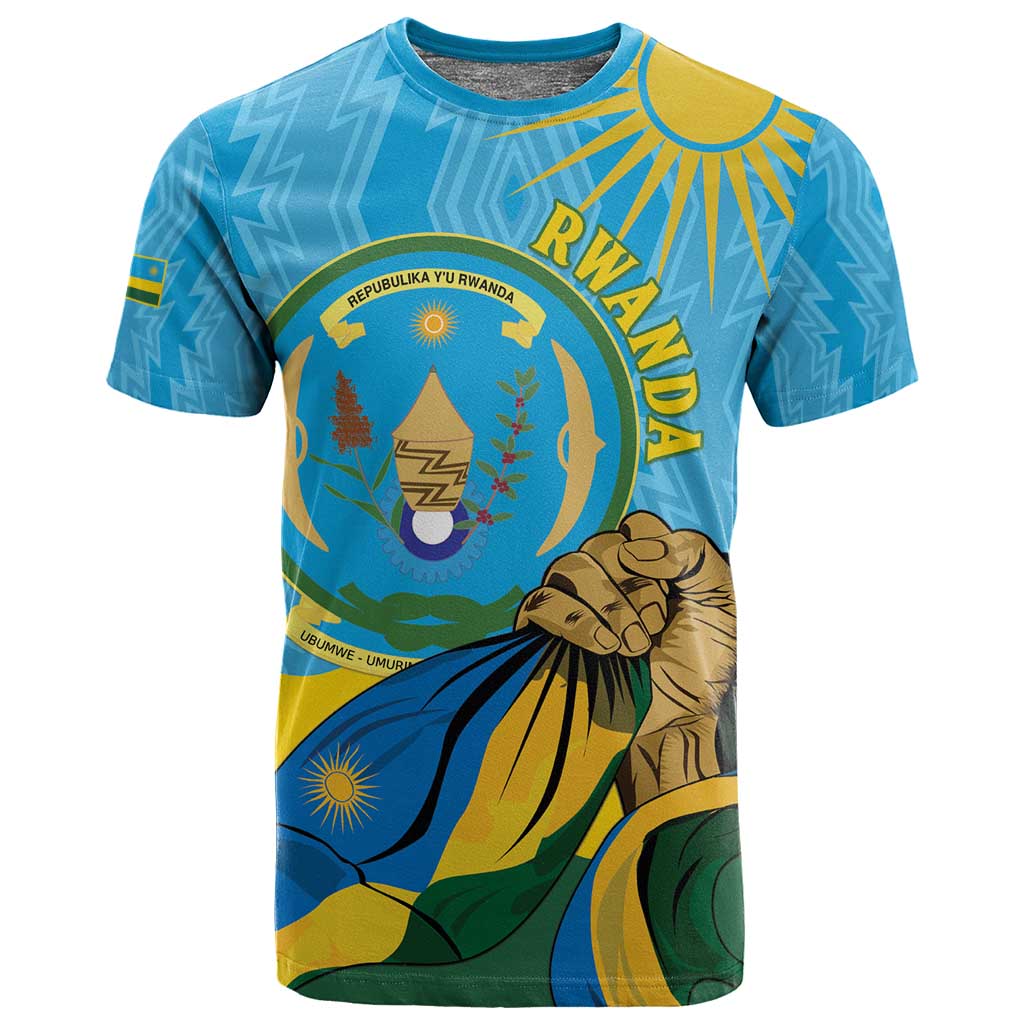 Personalized Happy Rwanda Independence Day T shirt Coat Of Arms With Map