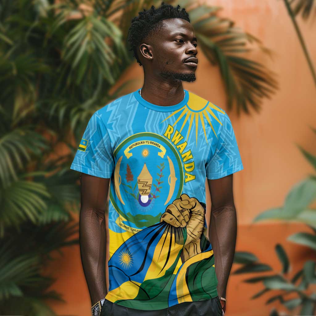 Personalized Happy Rwanda Independence Day T shirt Coat Of Arms With Map