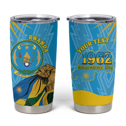Personalized Happy Rwanda Independence Day Tumbler Cup Coat Of Arms With Map