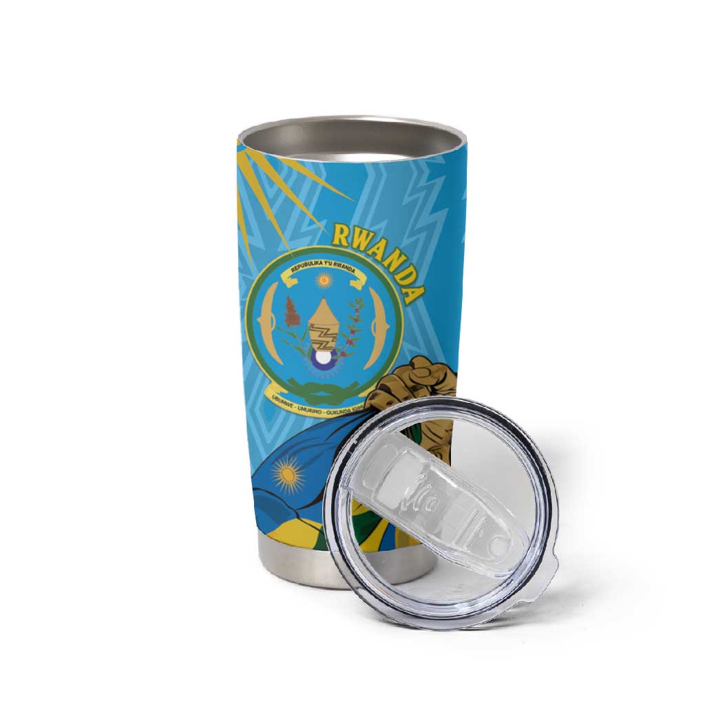 Personalized Happy Rwanda Independence Day Tumbler Cup Coat Of Arms With Map