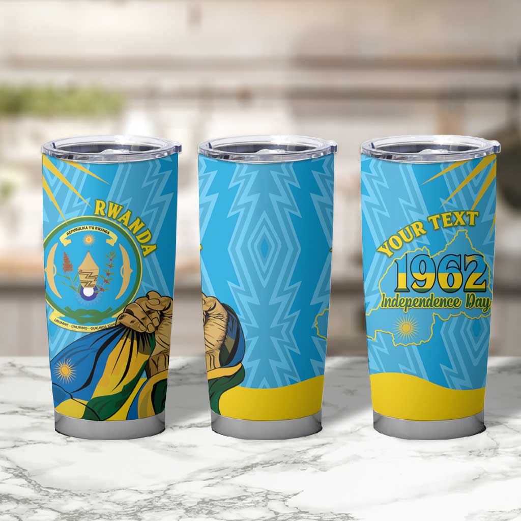 Personalized Happy Rwanda Independence Day Tumbler Cup Coat Of Arms With Map