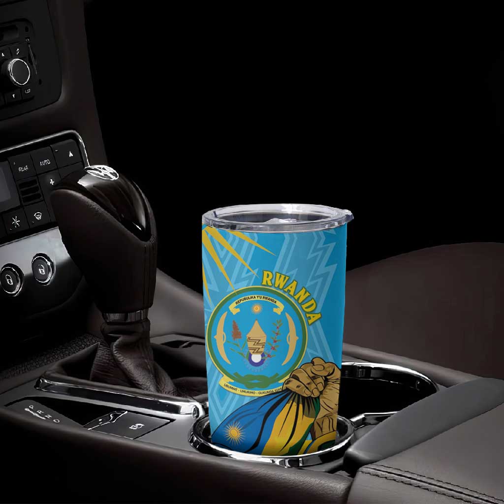 Personalized Happy Rwanda Independence Day Tumbler Cup Coat Of Arms With Map